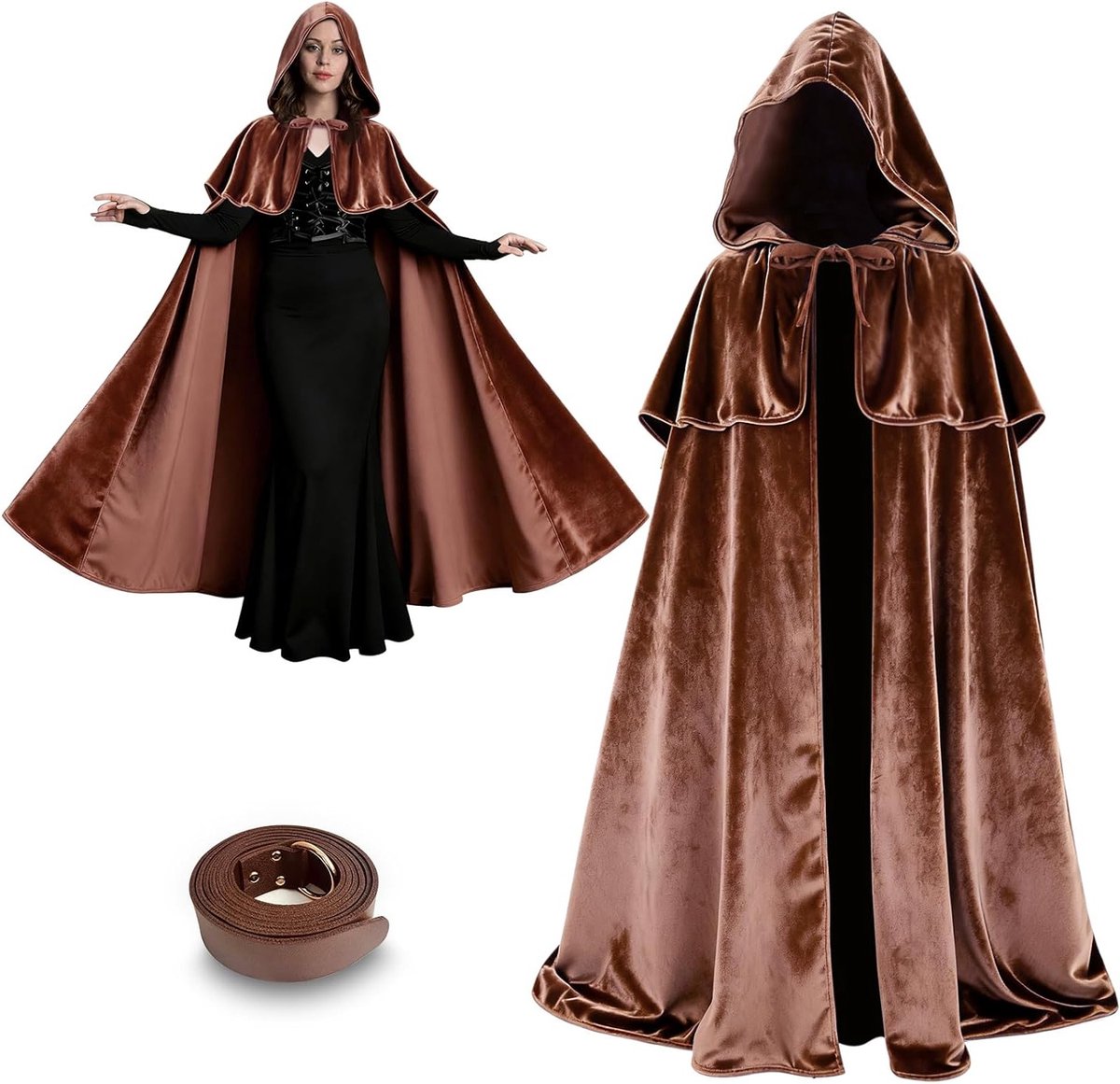 Middeleeuwse Cape met Schouderpantser en Verstelbare Band, 3-in-1 Cape met Kap, Geschikt voor Cosplay, Halloween en Verkleedpartijen, Unisex Kostuum voor Heksen en Piraten
