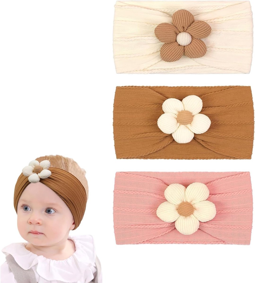 Handgemaakte 3-delige Haarbanden voor Pasgeborenen en Kinderen - Elastische Nylon Accessoires voor Meisjes