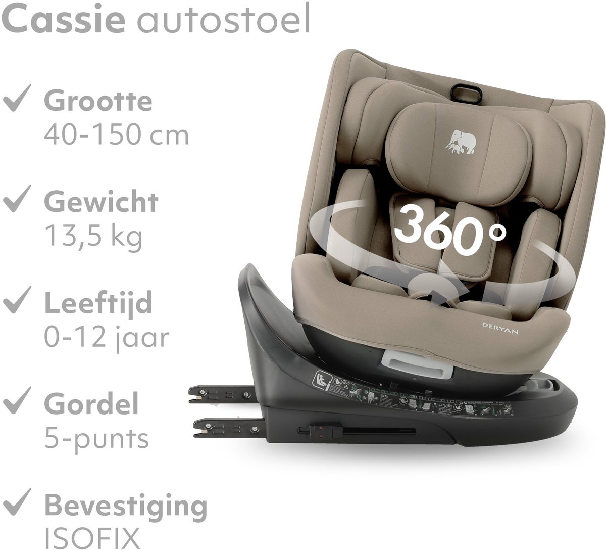 Deryan Cassie Luxe I-size: 0-1-2-3 autostoel, 360° draaibaar thumbnail 3
