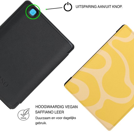 Lunso Geschikt voor Kobo Aura Edition 2 hoesje (6 inch) - Vegan Saffiano Leren Sleep Cover - Yellow Wave van Lunso — afbeelding 2