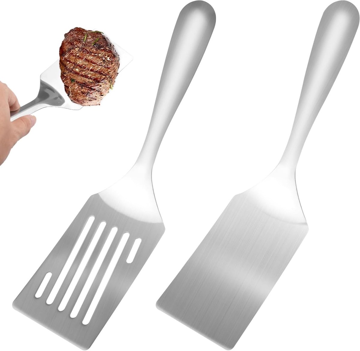 Set van 2 RVS Grill Spatula's - Slotted en Mini Serving Spatula voor Koken en Barbecueën