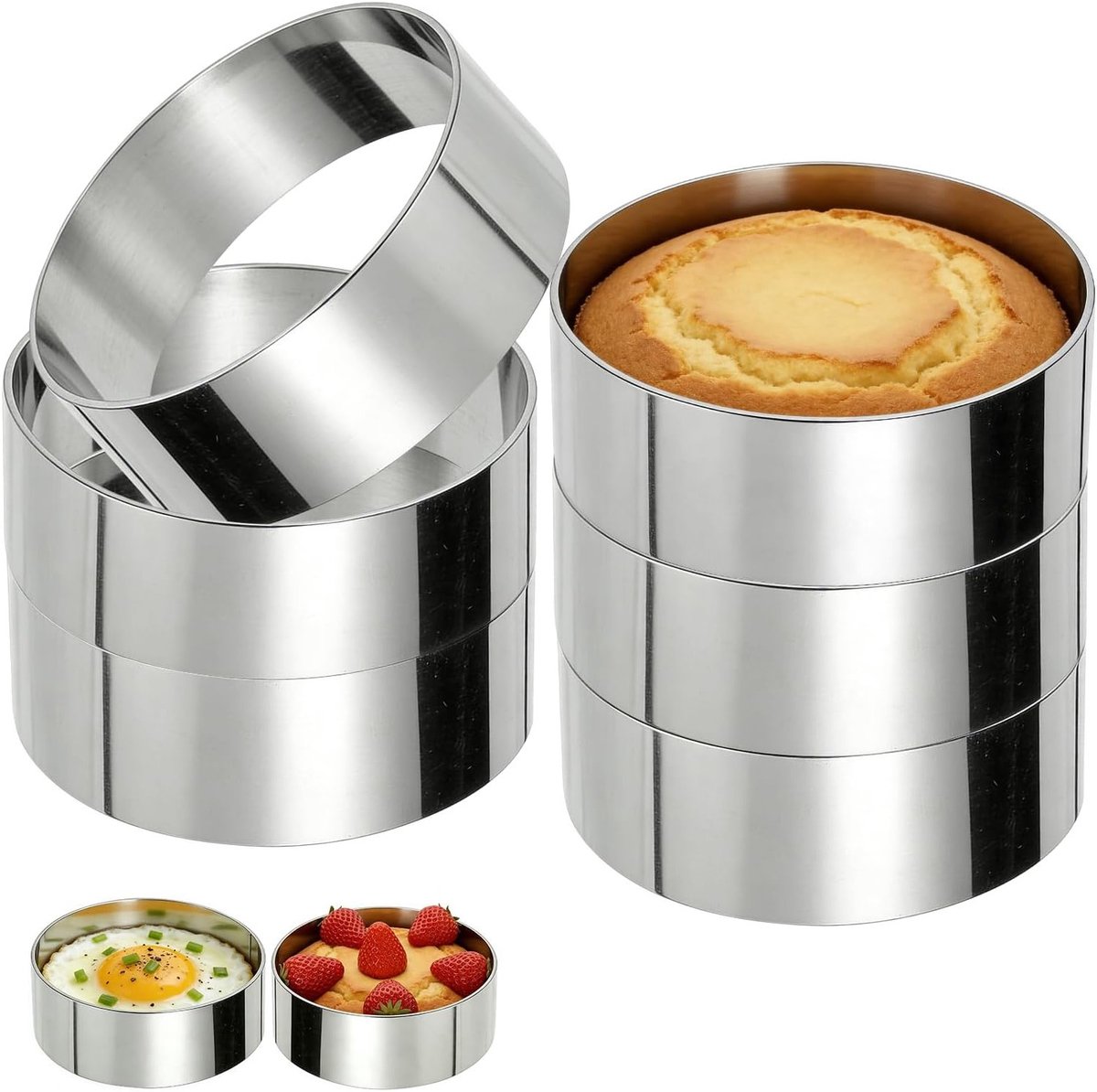 Set van 6 naadloze dessertringen Ø 10 cm van roestvrij staal voor bakken en serveren van desserts, taarten en mousses
