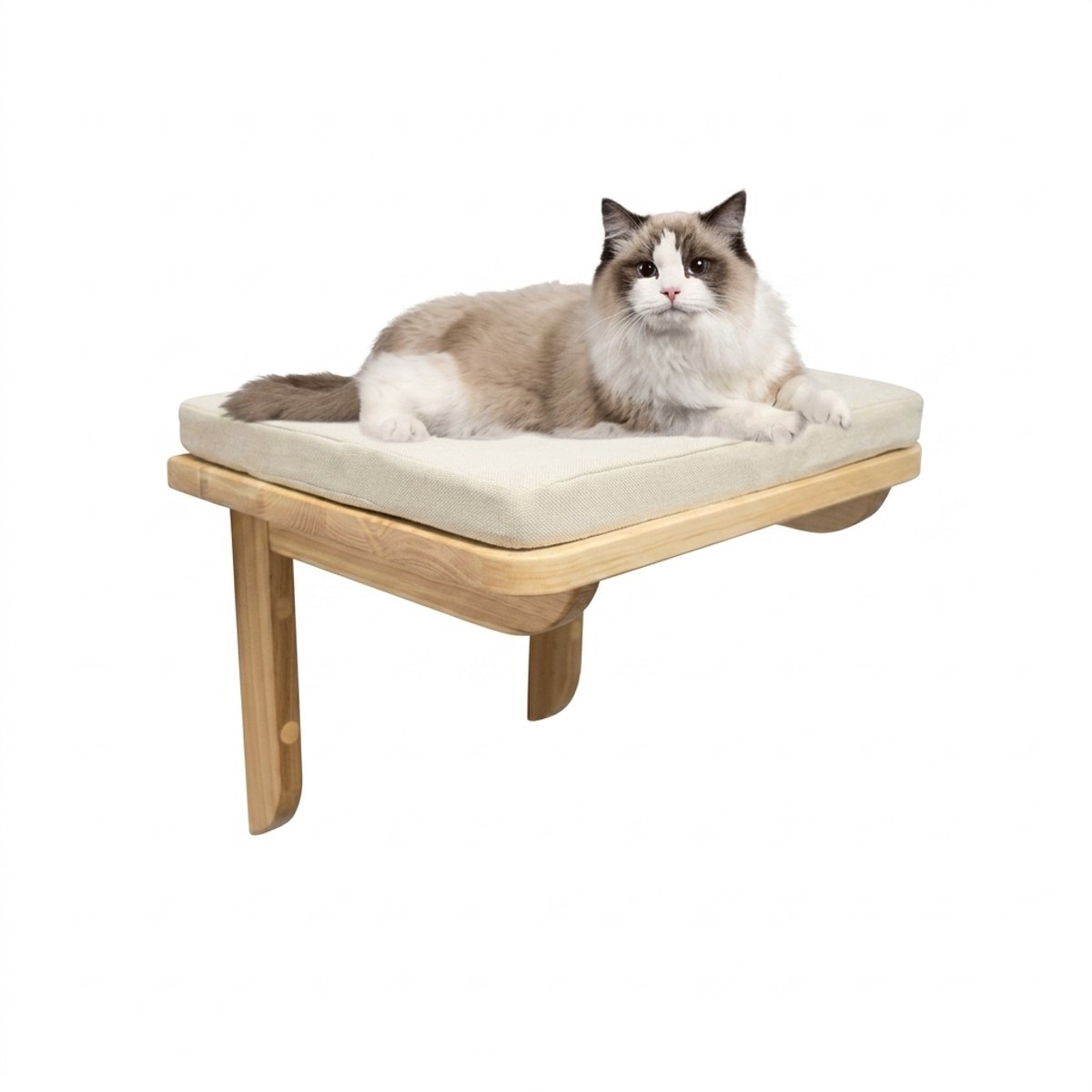 Hearyoo Katten Hangmat Wand - Massief Houten Kattenbed - Wandgemonteerde Kattenplank met Kussen - Ruimtebesparend - 40 x 30 x 25 cm