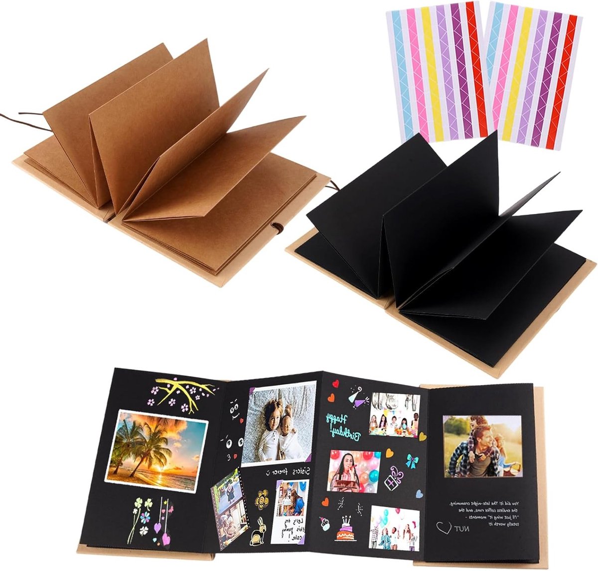 DIY Fotoalbum Set met Kraft Papier en Gekleurde Hoeken voor Trouwen, Reizen en Verjaardagscadeaus - 2 Stuks
