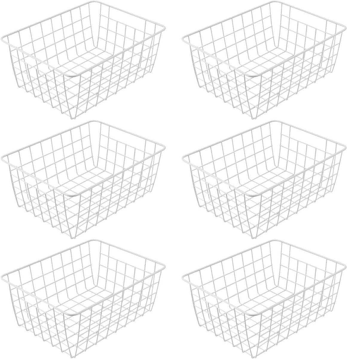 Set van 6 Witte Draadopbergmanden van 28 x 22 x 12 cm voor Keuken, Badkamer en Kantoor - Ideaal voor Koelkast, Vriezer en Kastorganisatie
