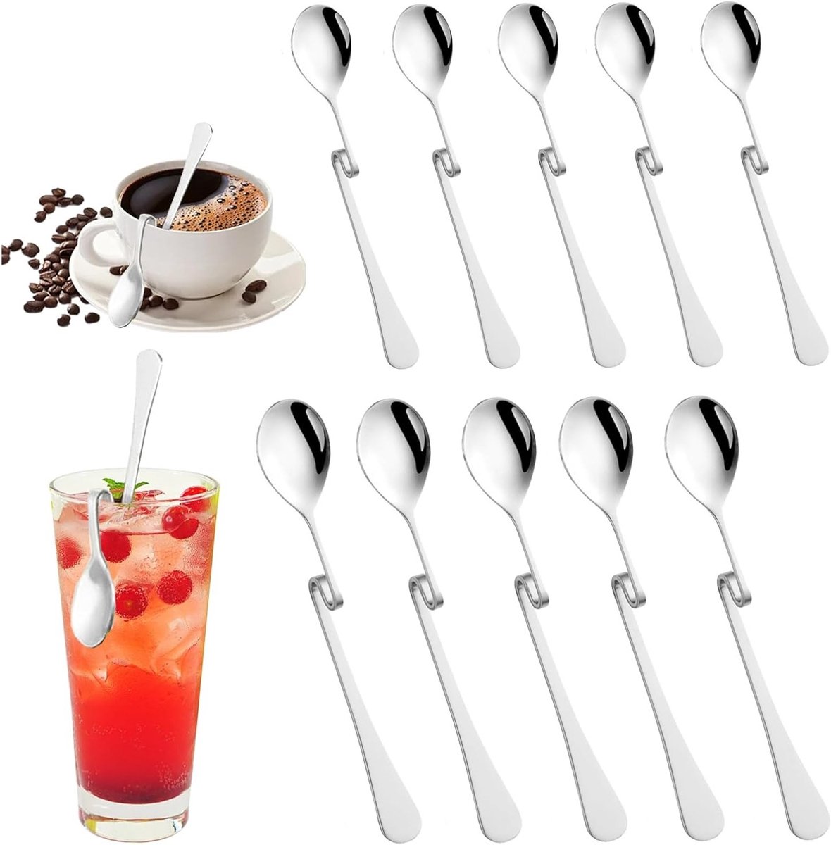 Set van 10 RVS Koffielepels voor Honing en Jam, Ideaal voor Latte Macchiato en Roeren