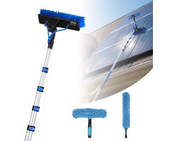 VEVOR Telescopische Wasborstel voor Zonnepanelen, Fotovoltaïsche Reiniger met 1,8-7,9 M Aluminium Telescoop, 20 M Wateraansluiting, 180° Borstel, Raamwisser & Zeepdispenser, Reinigingsset voor Zonnepanelen, Ramen En Terrasdaken