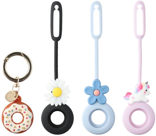 4smarts Siliconen Sleutelhanger Geschikt voor Apple Airtag | 4-Pack | Ideaal voor huisdier, hond, kat, fiets, auto, sleutels, koffer, fatbike | Hoesje | Keychain | Houder | Sleutelhanger | Case