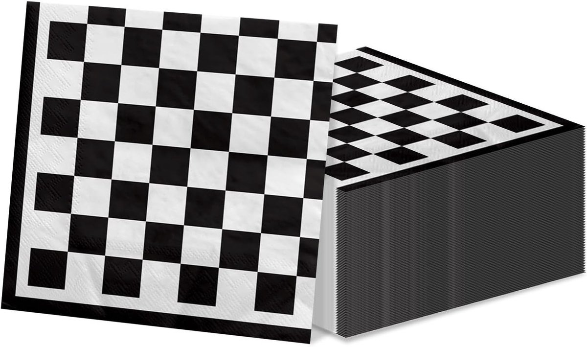 SnelShoppen - 100 Stuks Zwart Witte Geruite Servetten, Papieren Lunchservetten voor Racers Thema Feest, Verjaardag, Babyshower, Bruiloft, Kinderen, Fe