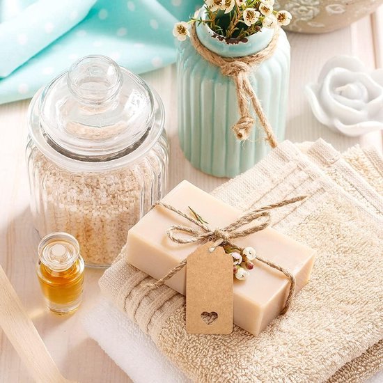 Kraft Papier Hart Cadeaulabels, 100 Stuks Bruin, 9.5cm x 4.5cm, Hollow Hart Trouwen Naam Labels met Jute Touw voor Feestjes en Geschenken