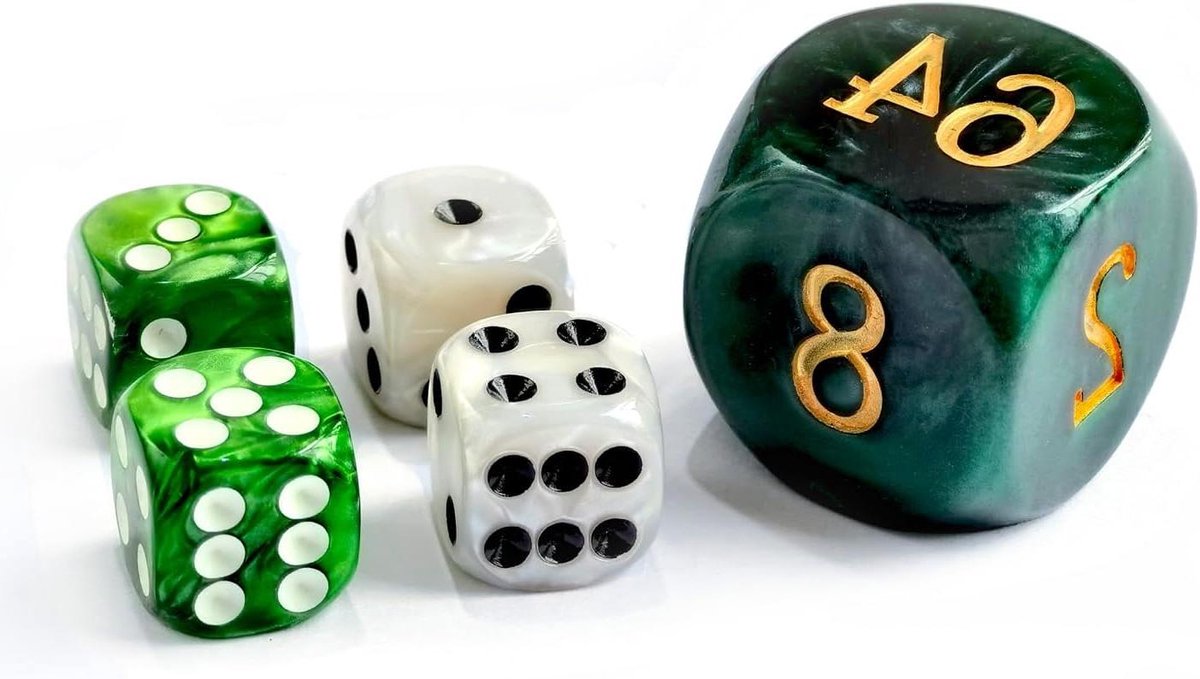 Dobbelstenen set - Backgammon dobbelstenen - Spel spelen - Grote verdubbelingskubus - 5 stuks 30 mm - Groen gemarmerd