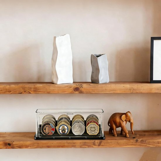Muntenhouder Acryl - Verzamel Display - Munten Presenteren - Stapelbaar Stofkap - 30 cm Lengte - Zwart — afbeelding 4