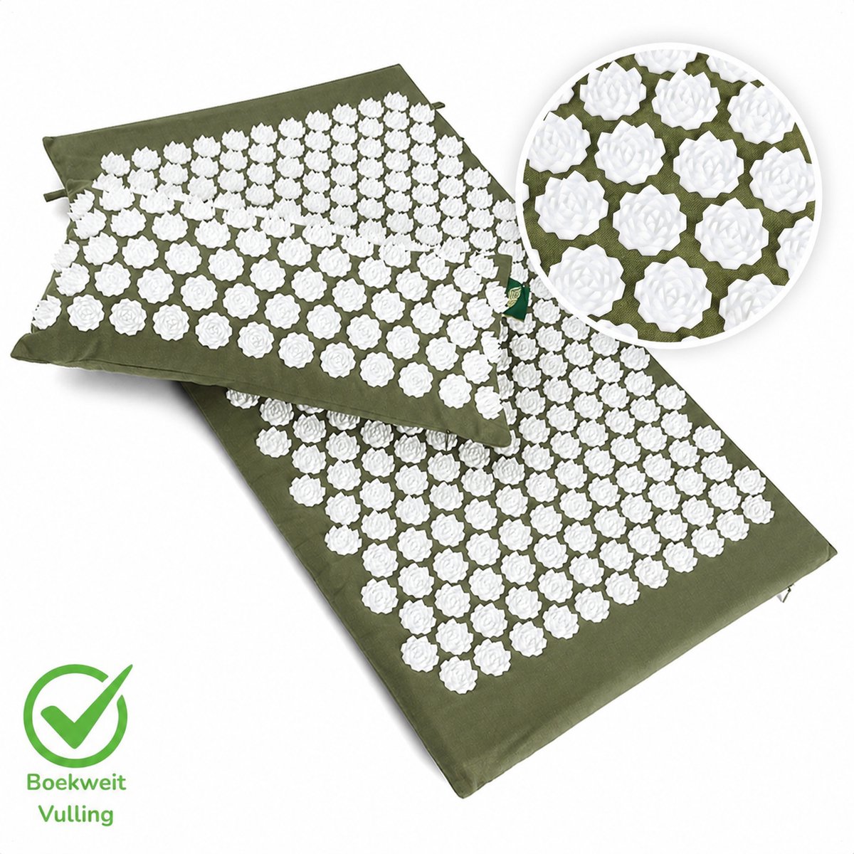 MindBaas - Spijkermat - Spijkerkussen Deluxe Set - Donkergroen - 74 x 44 cm - Acupressuur Mat - Shakti Mat - Massage Mat
