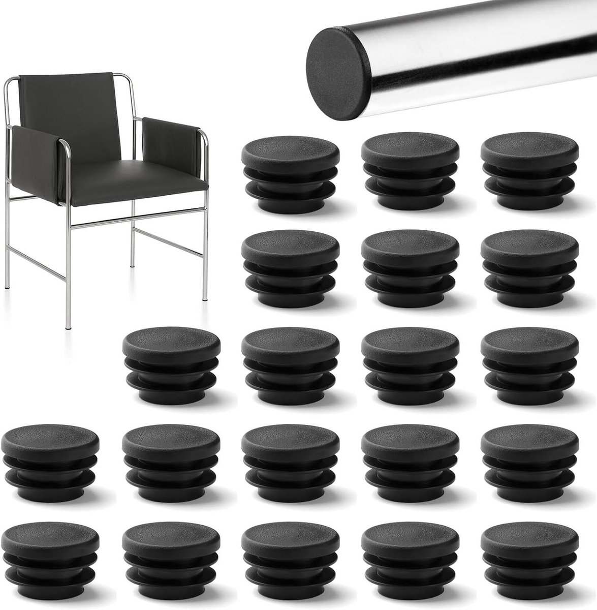 Ronde buisdoppen - Meubelvoetjes - Vloeren beschermen - Duurzaam PE-kunststof - 25 mm - Zwart
