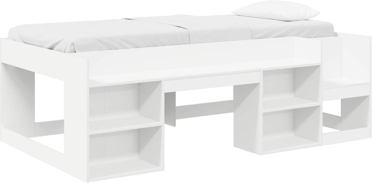 vidaXL - Kinderbedframe - met - opbergruimte - Wit - 98,5 - x - 200 - cm - Bewerkt - hout