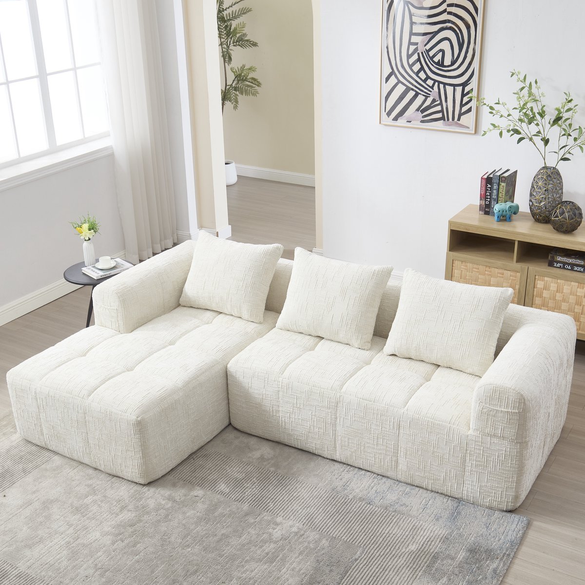 Wishdor - Modulaire Hoekbank - L-Vorm Met Chaise Longue En Zijvakken - Modern Ontwerp Voor