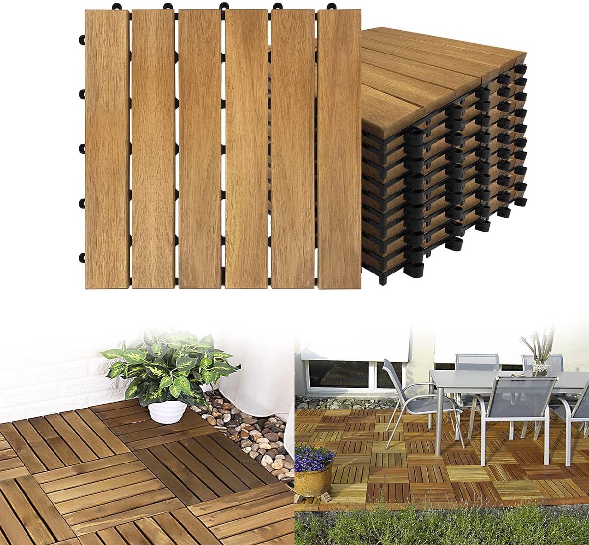 Houten Tegels - Balkon Vloer - Terras Aankleden - Insteeksysteem Drainage - 30 x 30 cm - Bruin