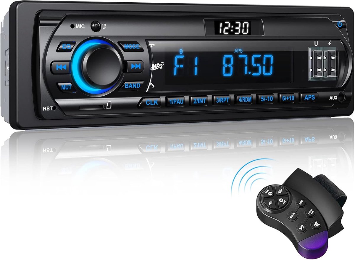 Bluetooth Autoradio voor 9-24V met FM/AM, 1Din, 30 Zenders en 7 Kleuren