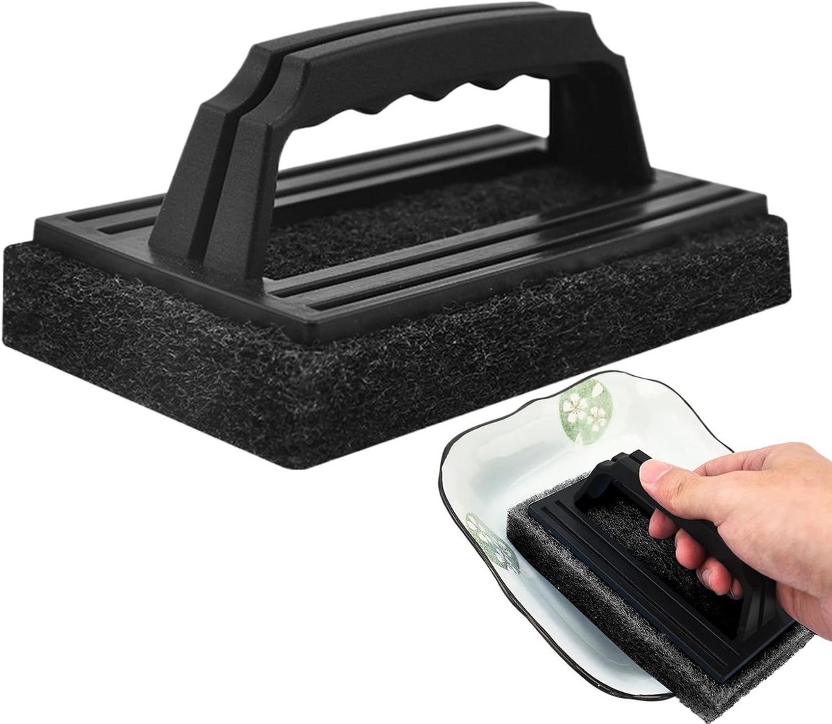 Bakplaat Schuurspons - Grill Borstel - Barbecue Reinigen - Comfortabele Greep - 15x9x7cm - Grijs