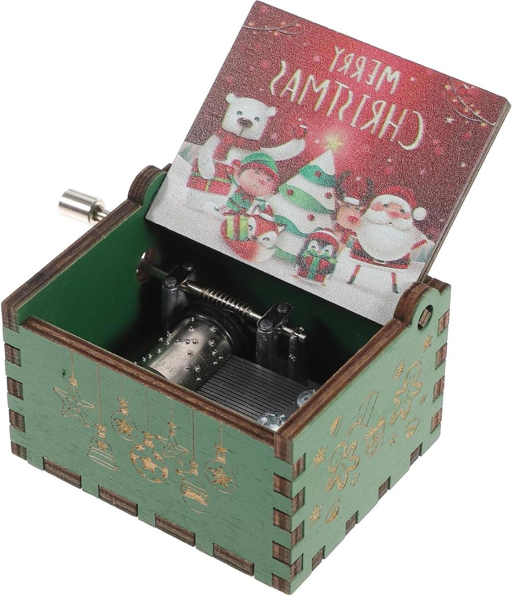 Houten Muziekdoos - Draaibare Melodie - Kerst Decoratie - Fijne Gravure - 64 x 52 x 42 cm - Groen