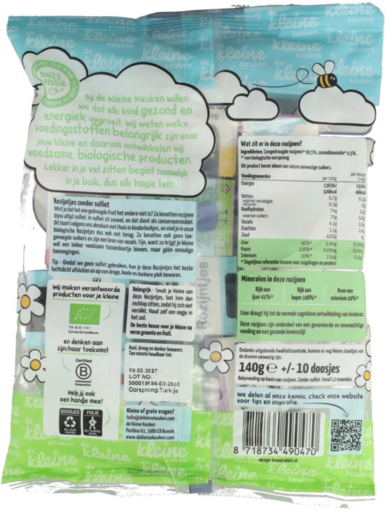 de Kleine Keuken Bio Rozijntjes - 3 x 140 gr - Voordeelverpakking van Merkloos — afbeelding 3
