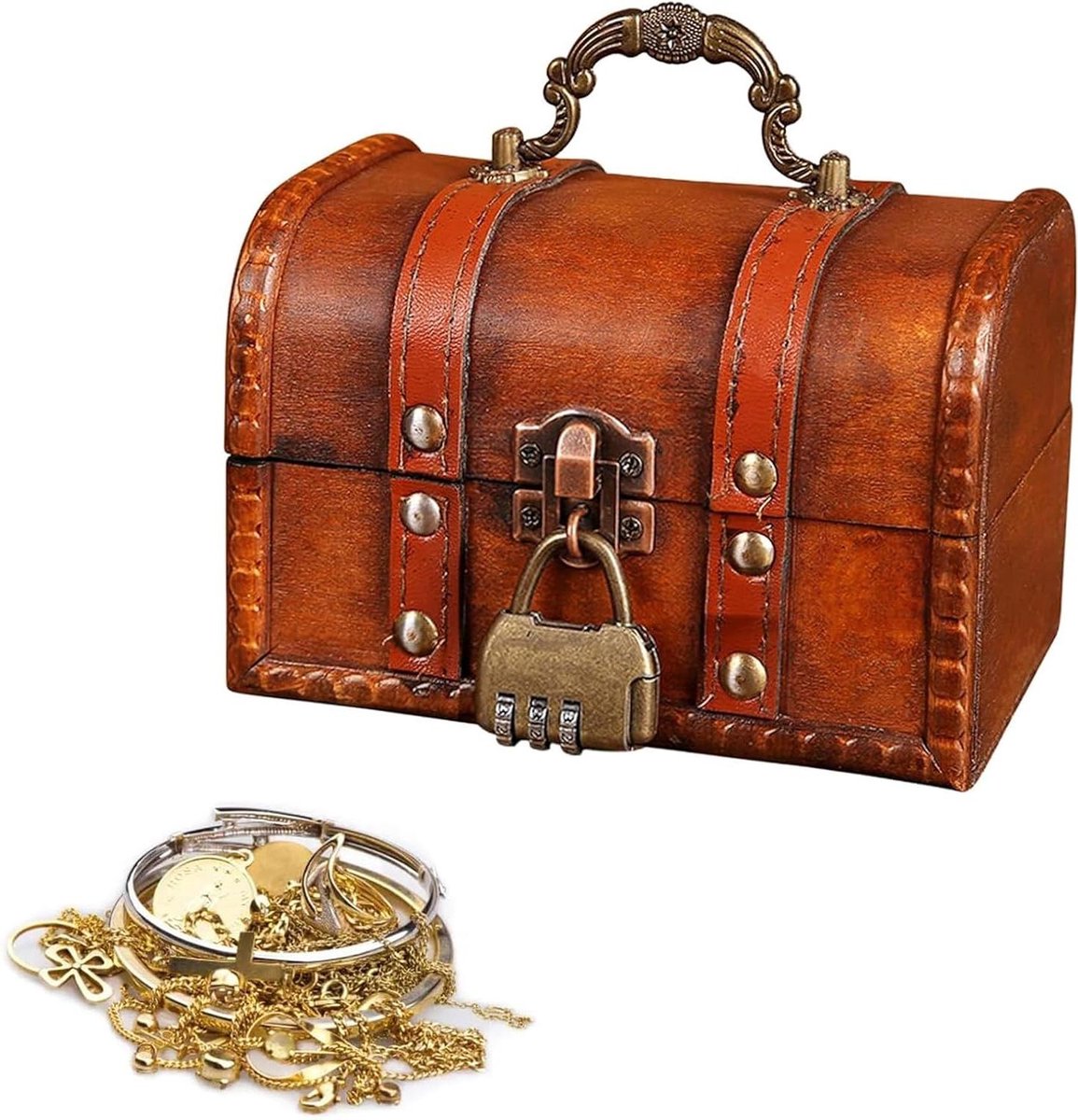 Houten schatkist - Decoratieve kist - Veilige opslag - Met wachtwoordslot - 118 x 8 x 8 cm - Rood