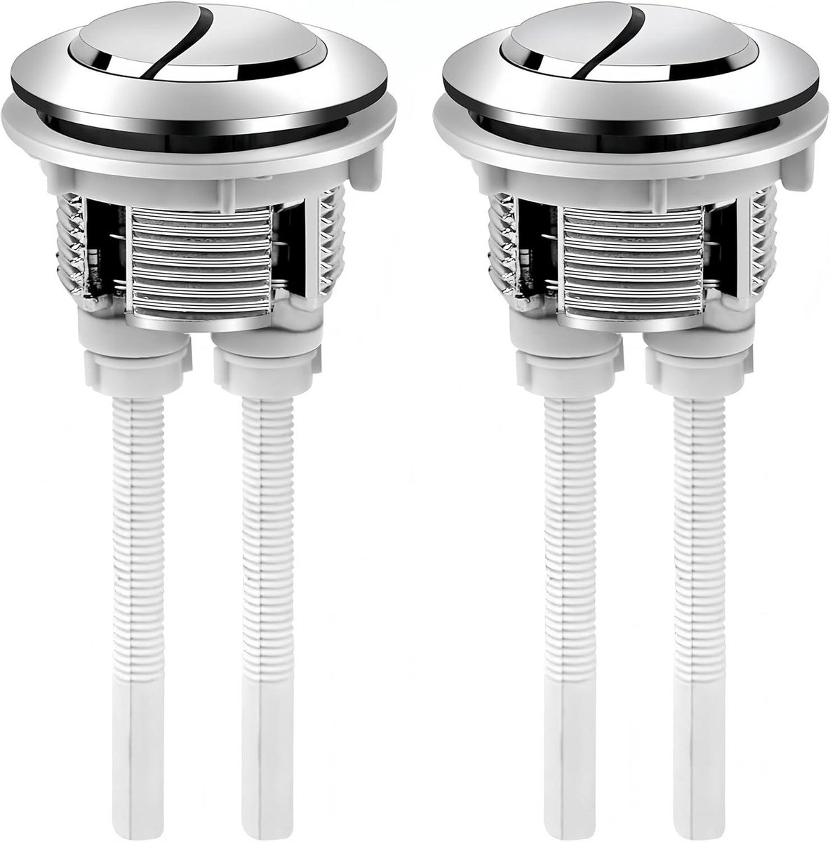 Toiletdrukknop Set - Dubbele Spoelknop - Toilet Reparatie - Universeel Verstelbaar - 38 mm - Zilver