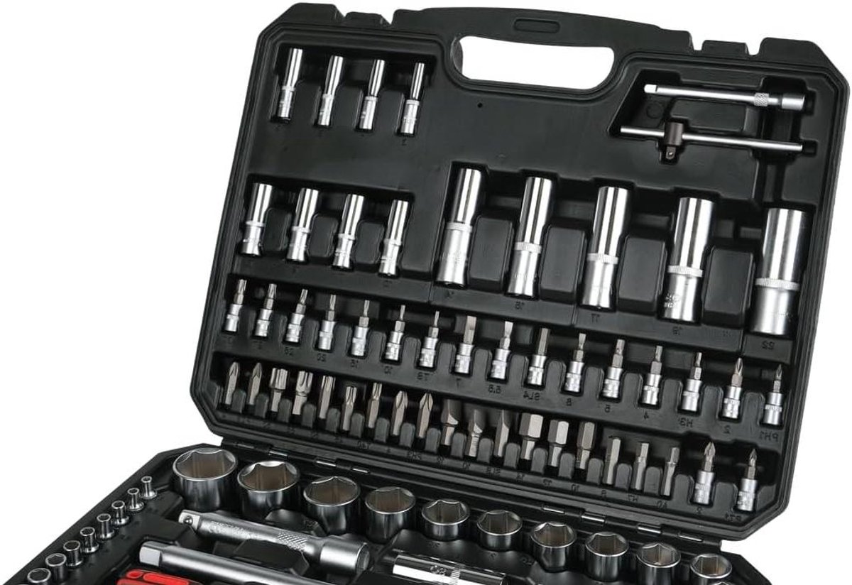 Gereedschapsset met Koffer - Dopsleutelset Ratelset - Mechanisch Onderhoud - 72 Tanden Ratel - 110 Delig - Zwart
