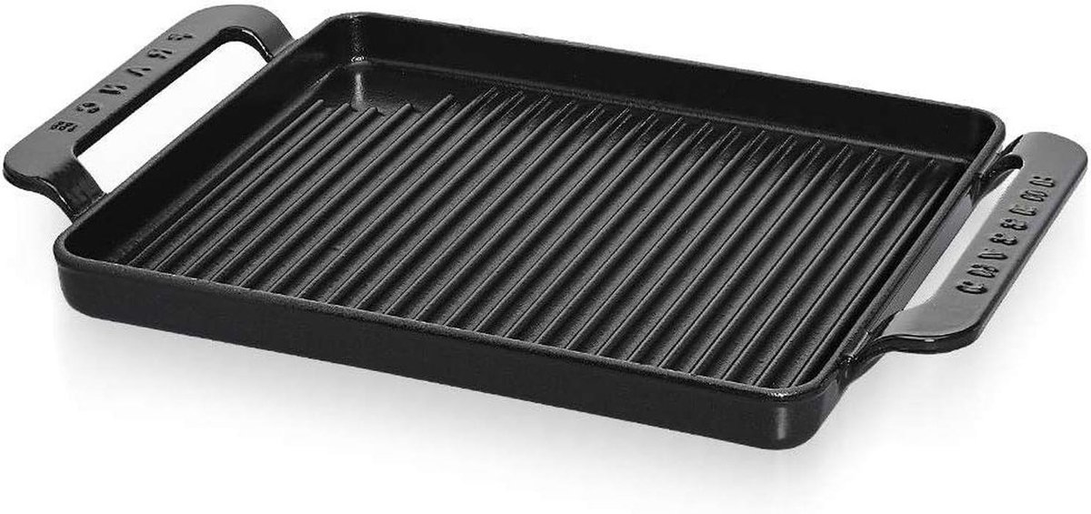 Grillpan Gietijzer - Koekenpan - Lekker Koken - Stevige Handgrepen - 26 cm - Blauw