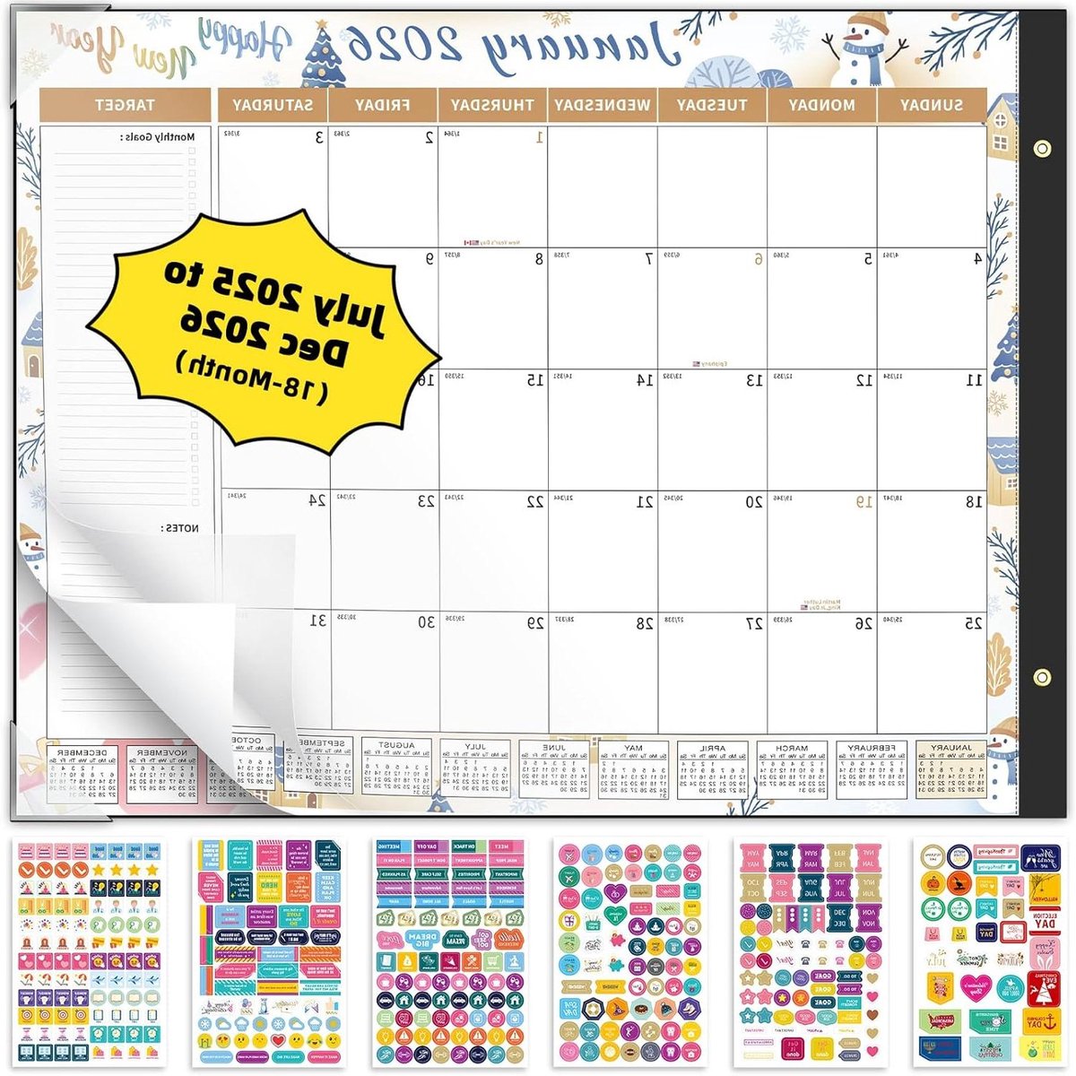 Bureaukalender Maanden - Deskpad Kalender - Planning Thuis - 18 Maanden Overzicht - 22 x 17 Inch