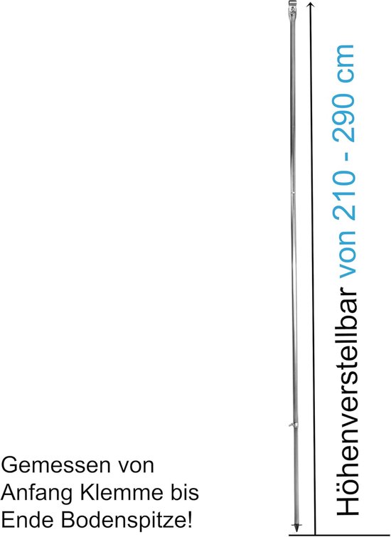 Stalen tentstok, met voet en klem, opstelstang, telescopisch, 190-290 cm, 3 delen, stabiel, robuust, reservestangen voor tent of voortent, campingaccessoires, telescoopstang, stormstang — afbeelding 5
