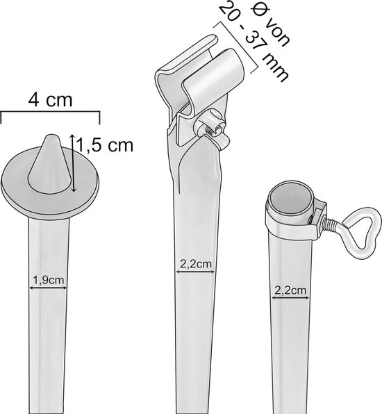 Stalen tentstok, met voet en klem, opstelstang, telescopisch, 190-290 cm, 3 delen, stabiel, robuust, reservestangen voor tent of voortent, campingaccessoires, telescoopstang, stormstang — afbeelding 4