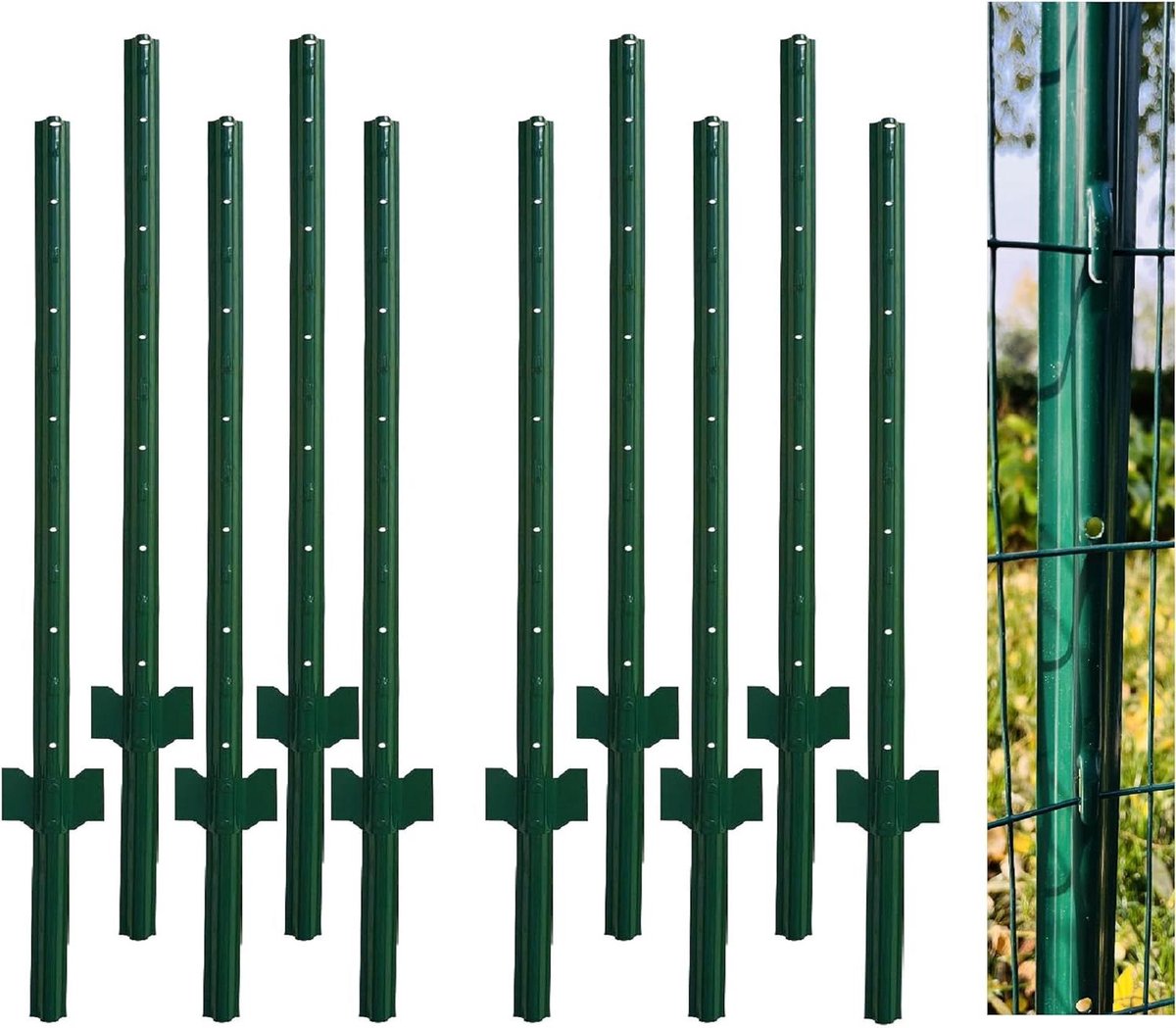 Metalen Omheiningspaal - Tuinpaal Staal - Tuin Afzetten - U-Kanaal Constructie - 10 stuks 122 cm - Groen
