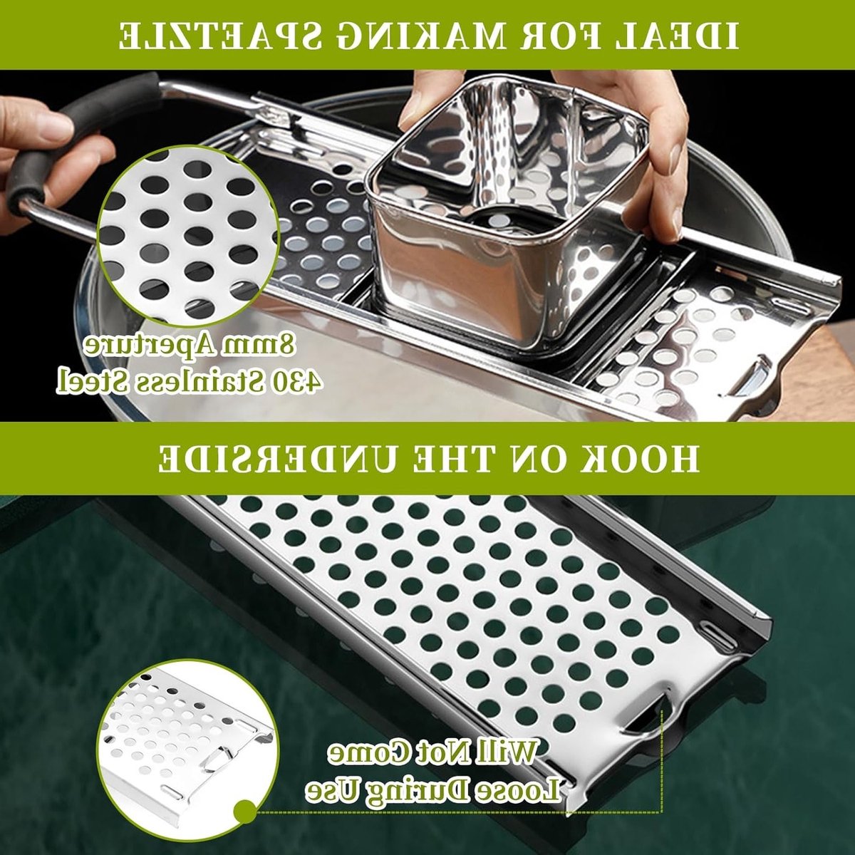 RVS Spätzle Rasp met Rubber Handvat, Ideaal voor Spätzle en Knöpfle, Afwasmachinebestendig en Gebruiksvriendelijk Keukengereedschap