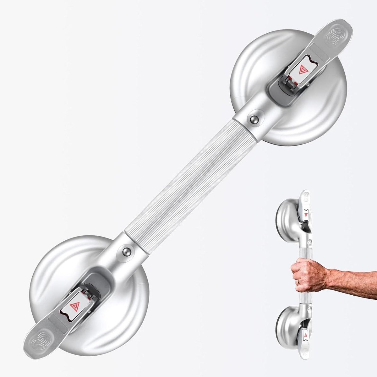 Douchehandgreep - Badgreep Grijpstang - Veiligheid Thuis - Sterke Zuignappen - 38 cm - Zilver