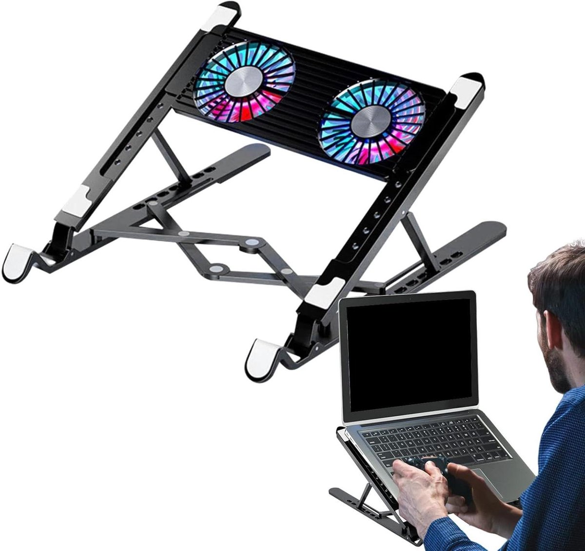 Laptop Koeler - Notebook Ventilator - Snelle Koeling - Flexibele Hoogte - 31 x 11 x 5 cm - Zwart