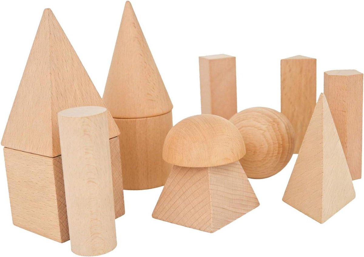 Generic Houten Geometrische Vormenblokken voor Kinderen die 3D-vormen Leren, Educatief Speelgoed voor Cognitieve Ontwikkeling, Beukenhout (12PCS)