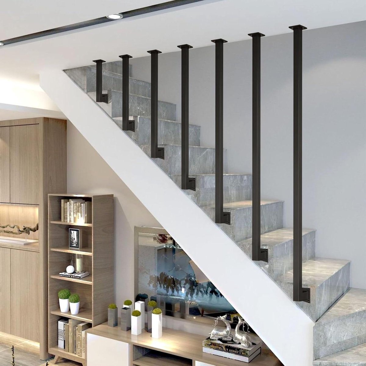 Smeedijzeren trapleuning - Veiligheidsreling steun - Trap veilig gebruiken - L-vormig industrieel design - 30-150 cm lengte - Zwart