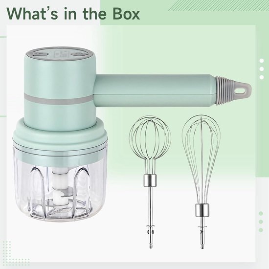 Oplaadbare Handmixer - Keukenapparaat - Eieren Kloppen - 2-in-1 Functie - 25 cm - Groen van Merkloos — afbeelding 2