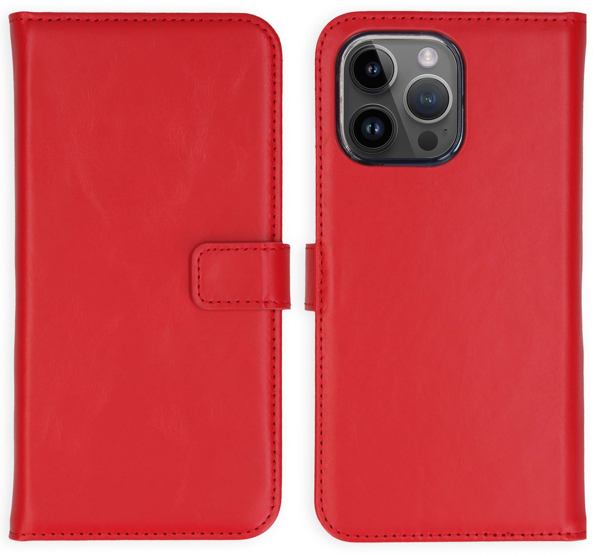 Selencia Hoesje - Geschikt voor Apple iPhone 15 Pro Max - Echt Lederen Bookcase - Rood
