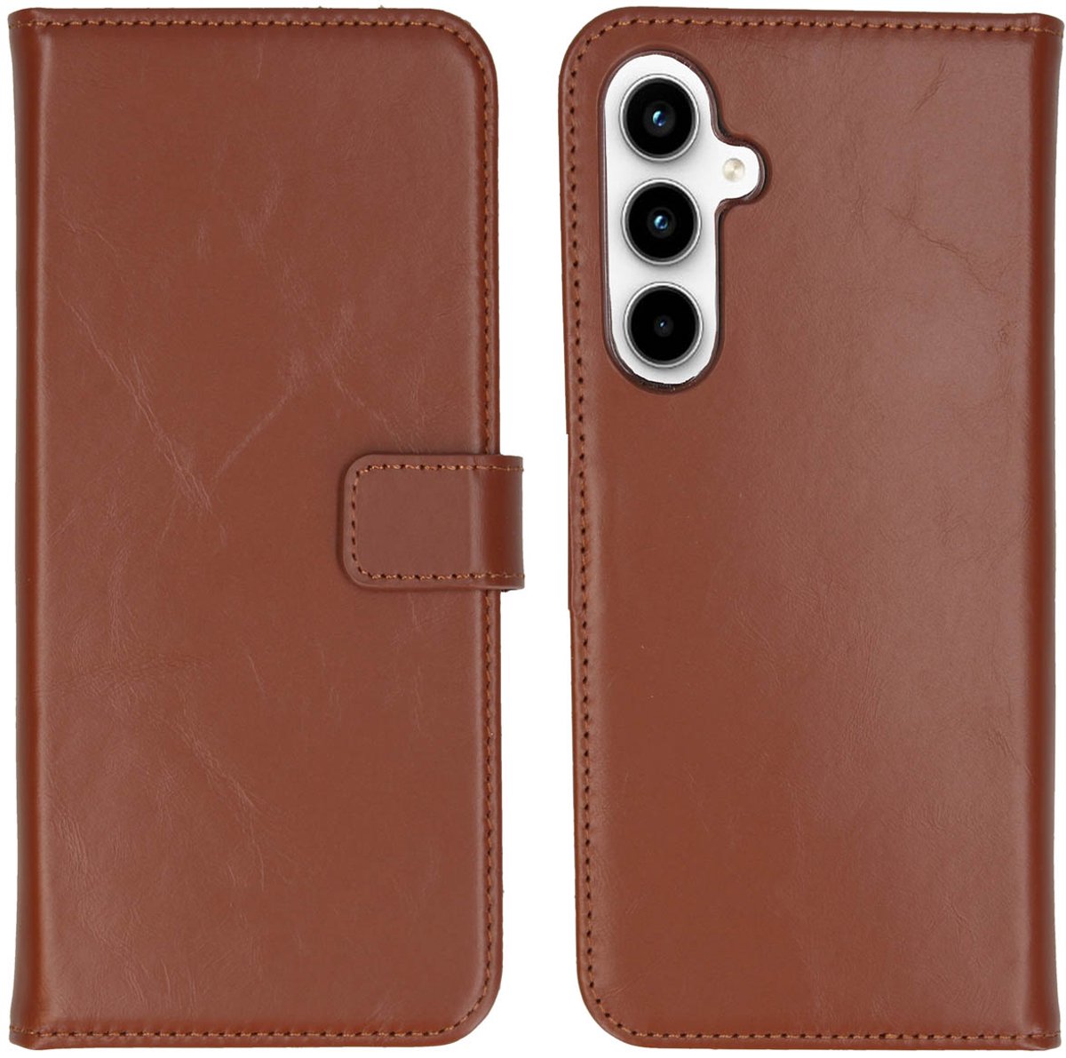 Selencia Hoesje - Geschikt voor Samsung Galaxy A35 - Echt Lederen Bookcase - Lichtbruin