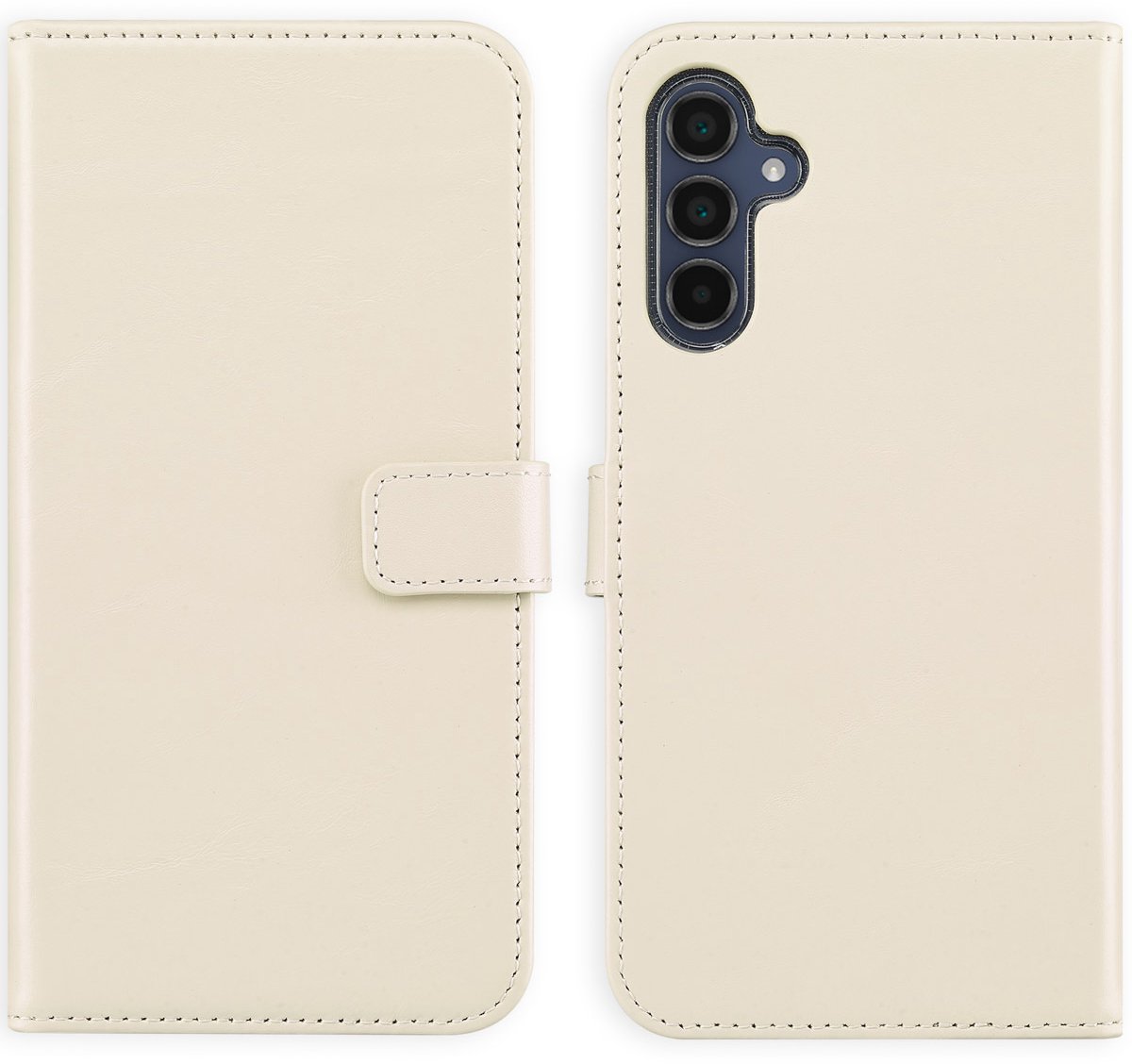 Selencia Hoesje - Geschikt voor Samsung Galaxy A15 (5G) - Echt Lederen Bookcase - Greige
