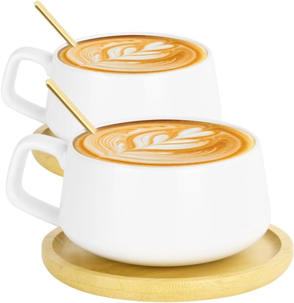 Cappuccino Kop Schotel - Espresso Koffiekop - Koffie Moment - Stevig Keramiek - 320 ml - Wit