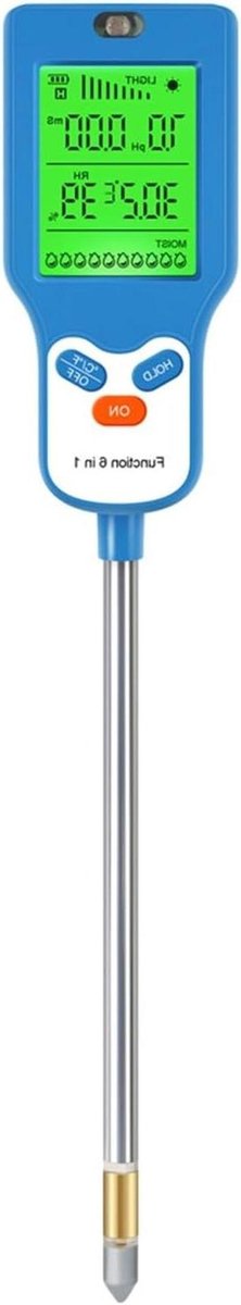 Bodemtester 6-in-1 - Bodem analyse - Plantenverzorging - Snelle meting alle waarden - 298mm lengte - Zwart