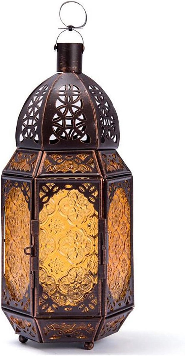 Decoratieve Kaarslantaarn - Marokkaanse Lantaarn - Huis Verfraaien - Metalen Frame - 12x14x30cm - Brons