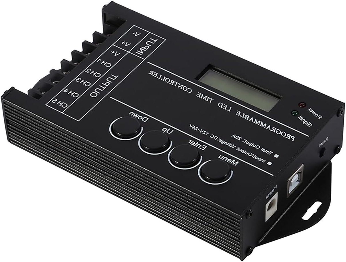 LED Tijdcontroller - Licht Besturing - Verlichting Programmeren - 5 Kanalen Instelbaar - 20A Totaal - Zwart