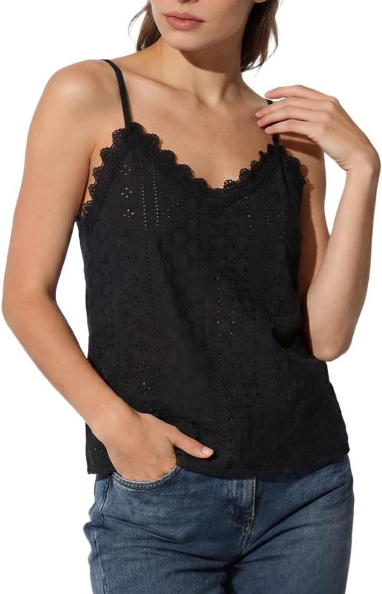 Zomerse V-hals Tanktop voor Dames, Mouwloos, Losse Pasvorm, Casual Kanten Onderhemd met Oogjes en Ademend Design