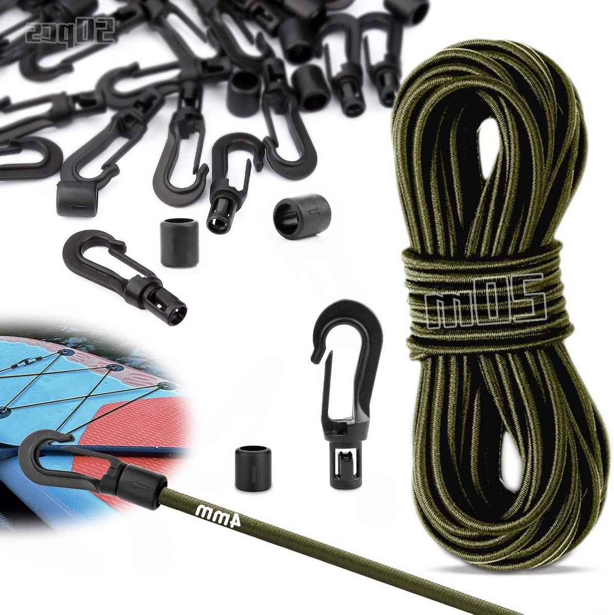 20M Rubber Koord met 50 Plastic Haken, 4MM Expander Touw voor Camping, Zeilen, en Tuin Gebruik