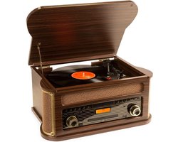 Platine vinyle Core® avec lecteur CD - Platine vinyle rétro - Lecteur CD avec DAB+ et FM - Bluetooth inclus - Brun foncé - 56 cm x 43 cm x 31 cm