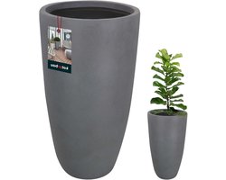Plantenvaas Fiberclay - Bloempot Betonlook - Decoratie Woonkamer - Handgemaakt Uniek Design - 62 cm Hoog - Donkergrijs